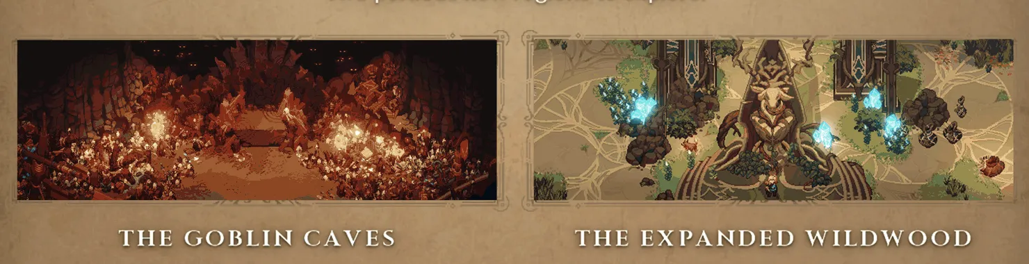 Mudtek's patch-notes art for The Goblin Caves and The Expanded Wildwood