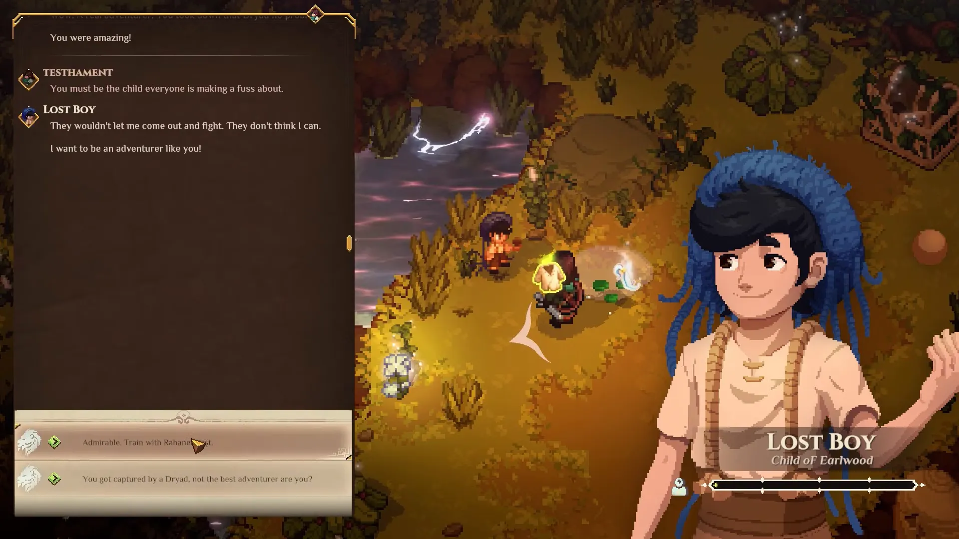 Dialogue window with the Lost Boy portrait and two answer options